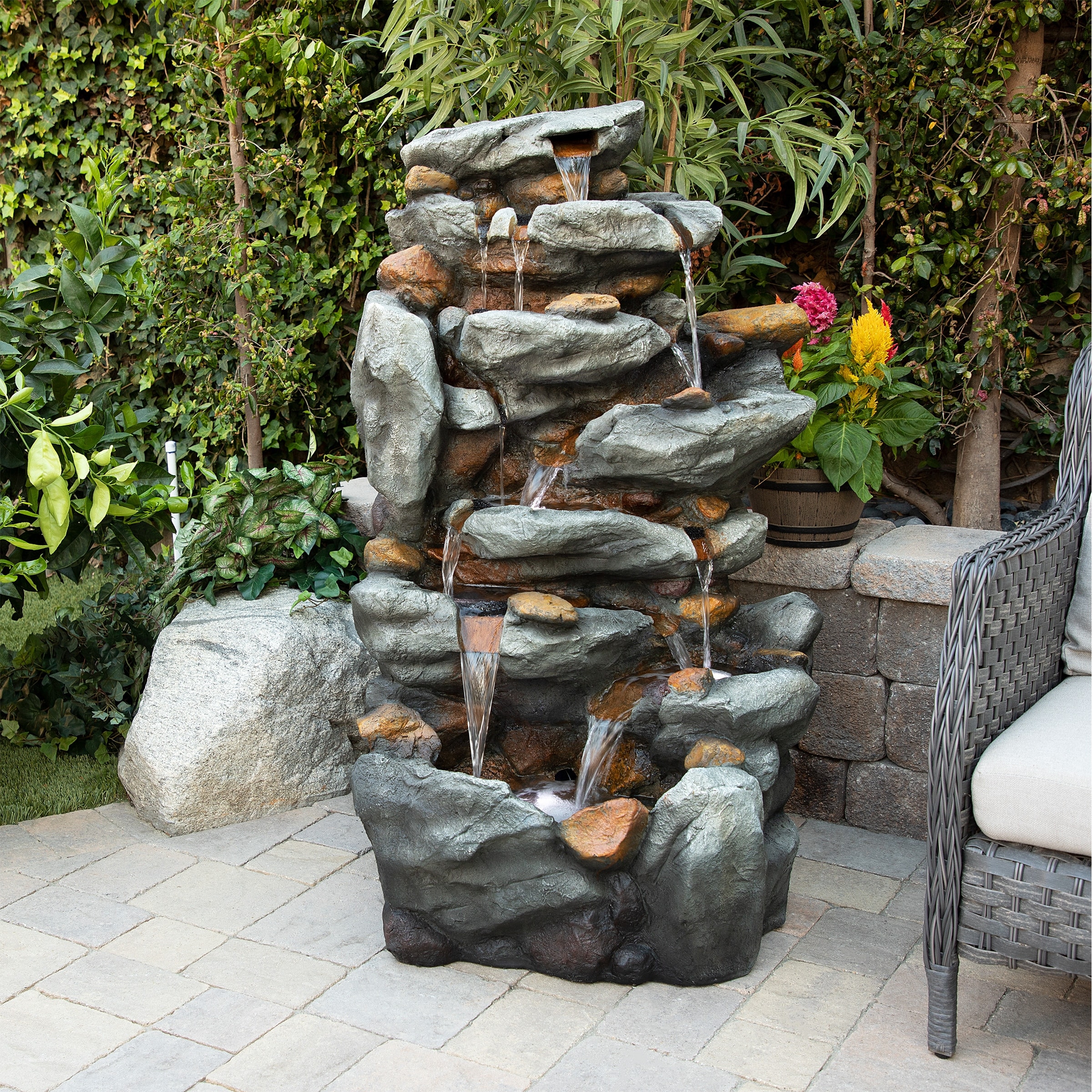Alpine Corporation LED Outdoor Water Fountains, Cascading Rock Waterfall Fountains for Patio, Yard, Landscape & Backyard Décor