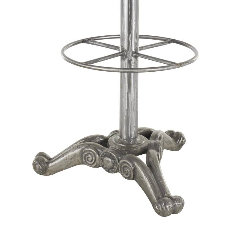 Silver Metal Weathered Antique Cast Iron Scroll Bar Stool with Cutout Textured Seat and Footrest - 17"W x 17"L x 31"H