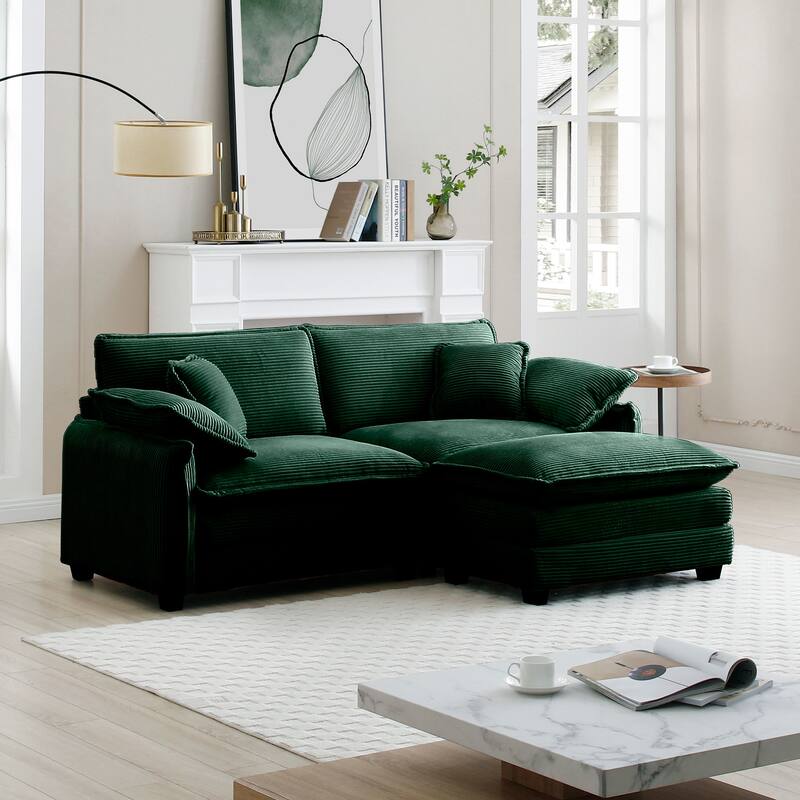 3-piece Corduroy Upholstered L-Shaped Modular Sectional Sofa with Removable Ottoman, 4 Pillows, and Free Combination