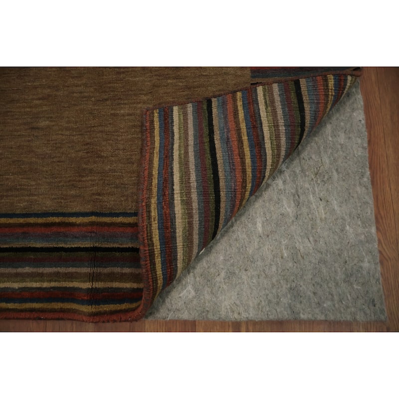 Hand Knotted Oriental 100% Wool Carpet Modern Stripe Brown Nepalese Area Rug - 5' 7'' X 3' 6''