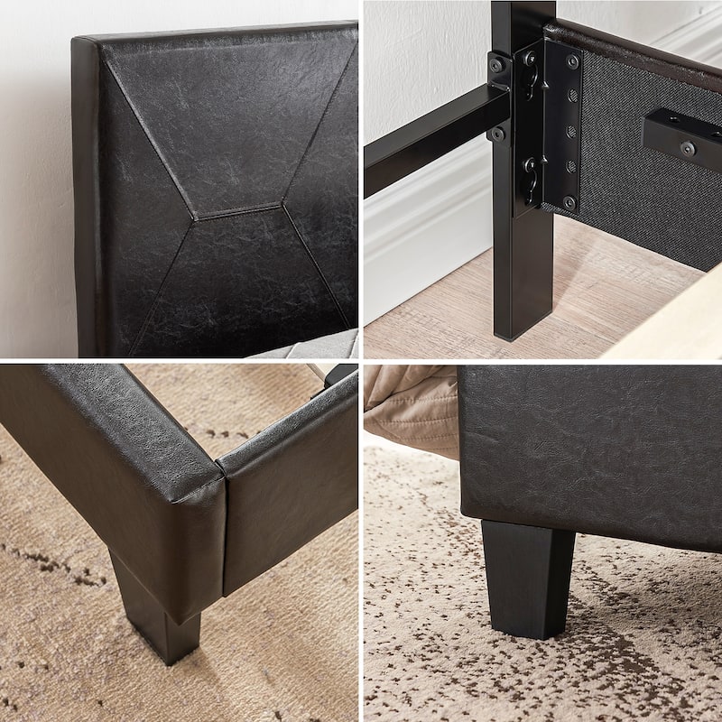 Queen Size Faux Leather Honeycomb Upholstered Platform Bed