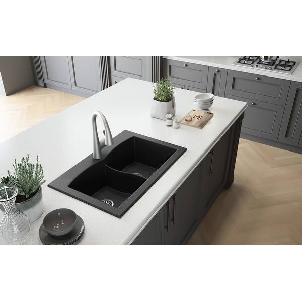 Shop Lavello Granite Composite 33 Drop In Double Bowl Kitchen Sink Orion 3 Holes Overstock 30997770 Black Metallic