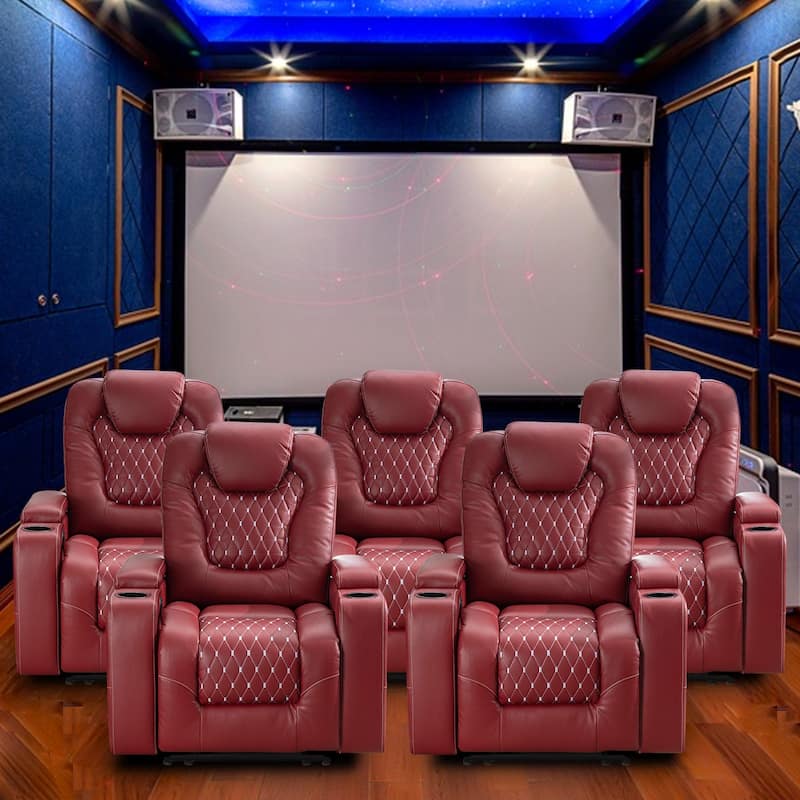 Overstuffed Electric Home Theater Seating PU Leather Reclining Furniture with Hidden Arm Storage