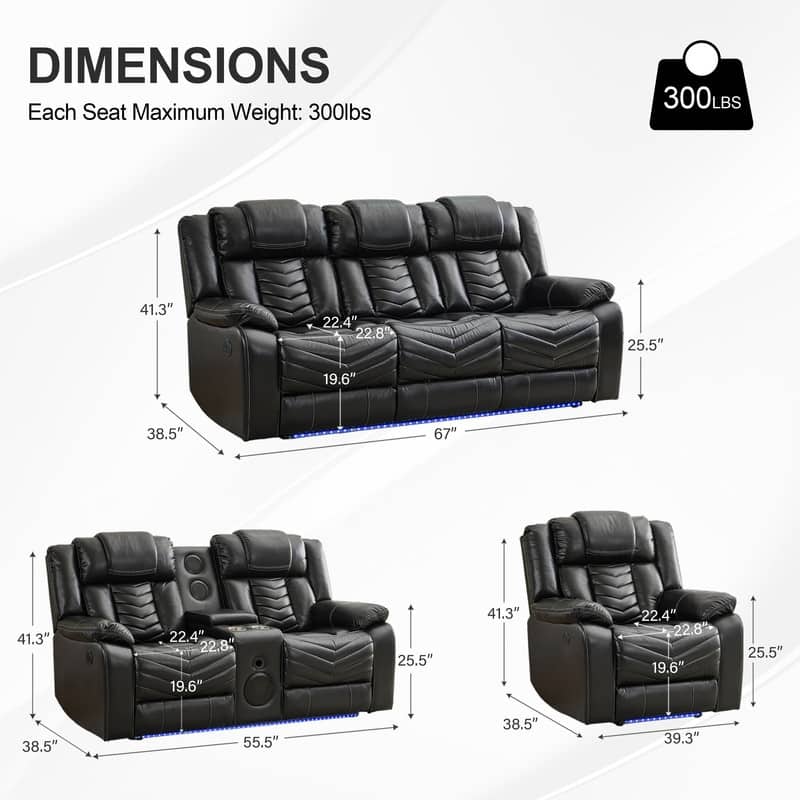 Power Recliner Sofa Set 6-Seater with Zero Gravity,Bass Speaker,Wireless Charger,USB/Type-C Ports,LED Lights,Cup Holders,Gray