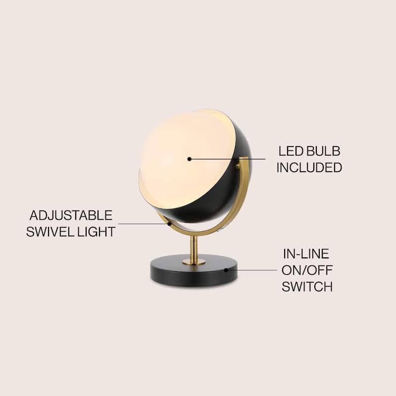 Elicia 12" Vintage Classic Metal/Acrylic Adjustable Orb LED Floor Spotlight, Black/Brass Gold, by JONATHAN Y