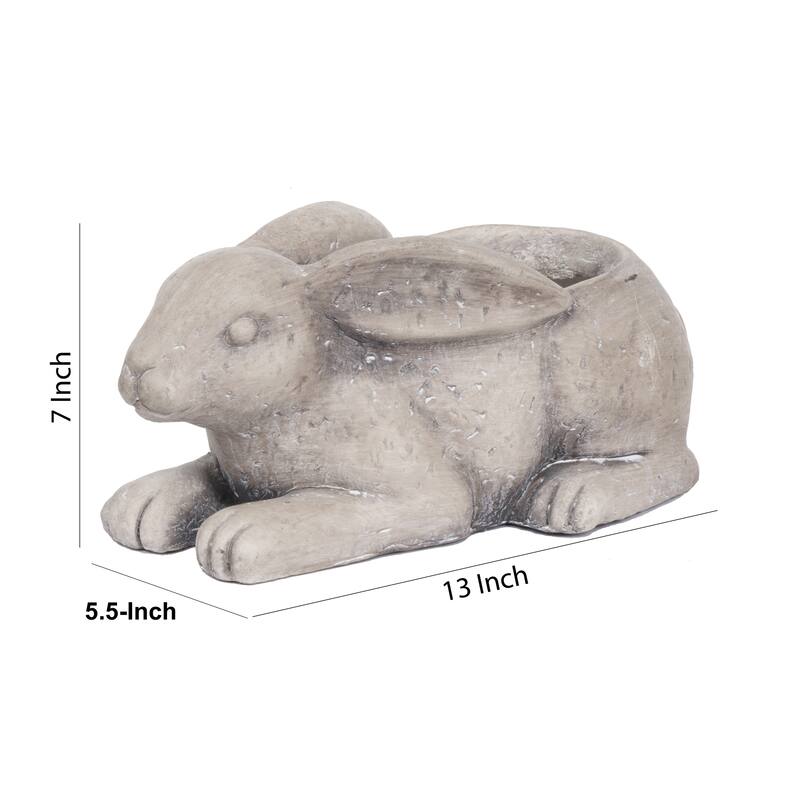 Antique Styled Raw Textured Polyresin Ideal Rabbit Planter, Medium, Gray