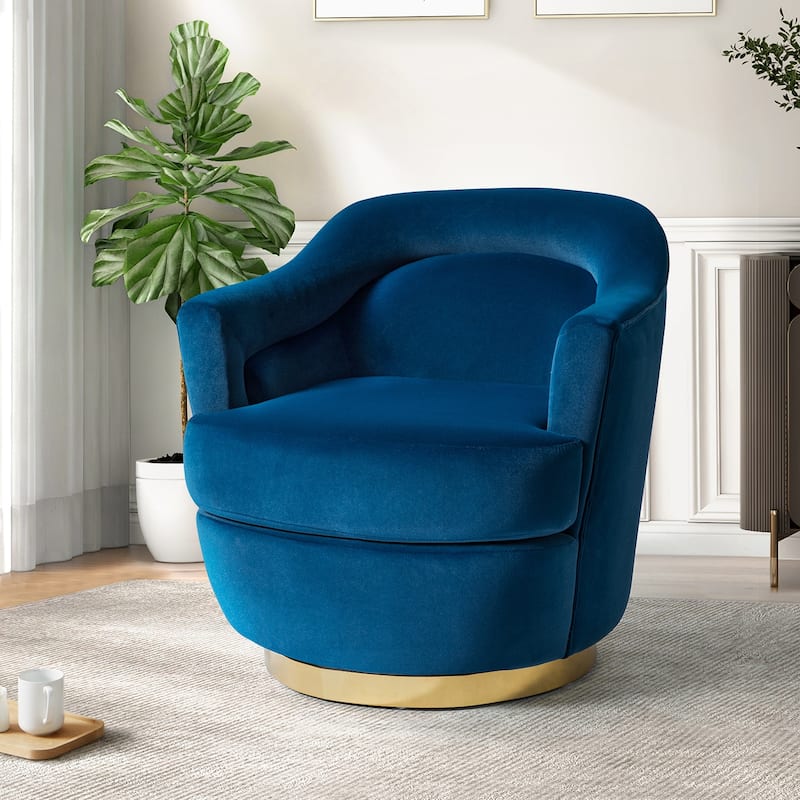 Kanstantin Modern Upholstered Swivel Barrel Chair with Golden Base by HULALA HOME - Navy
