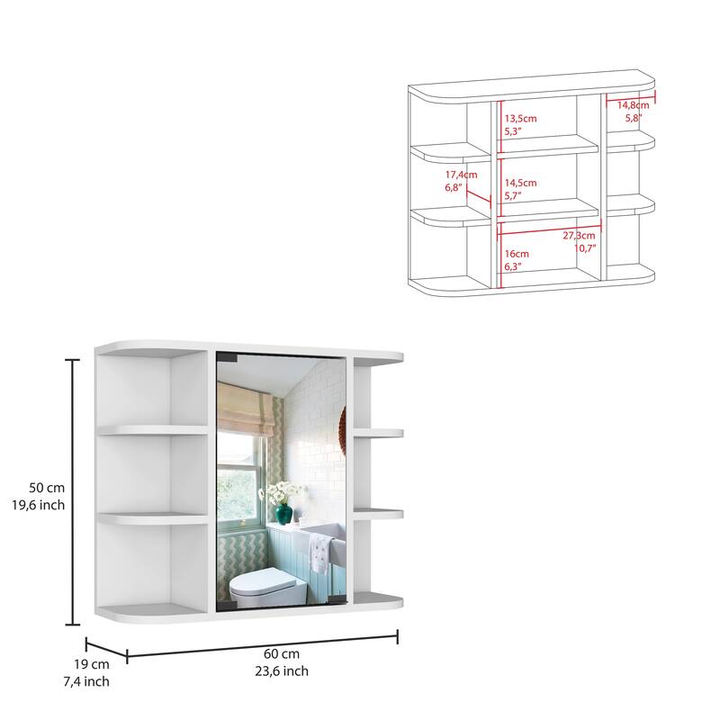 Medicine Cabinet Milano With Six External Shelves And Mirror