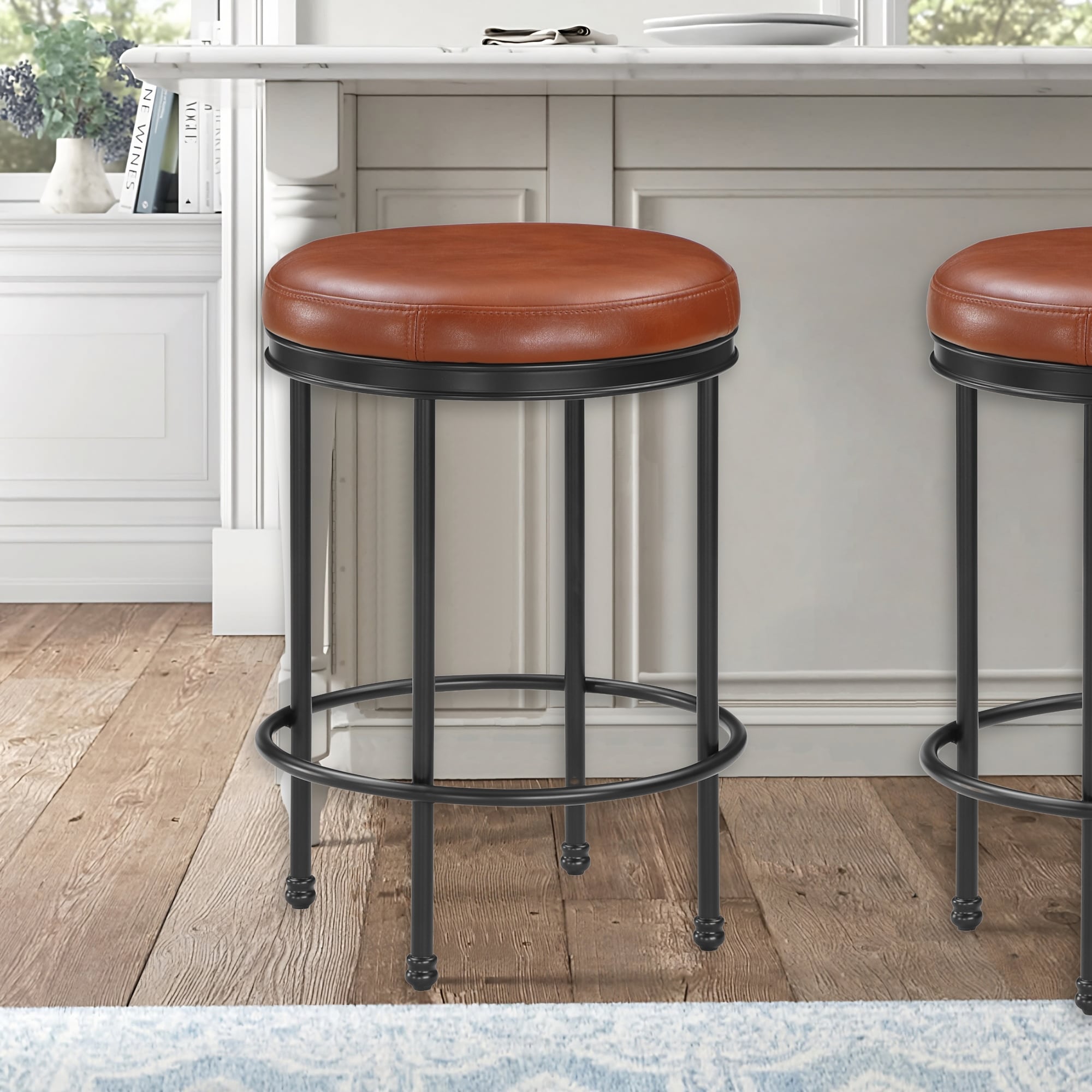 Caramel leather bar stools deals