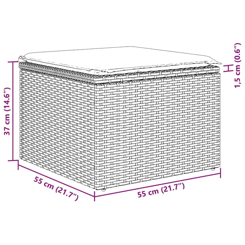 vidaXL 4-Seater Garden Sofa with Cushions Black/Brown/Grey Poly Rattan - 24.4 x 77.2 x 27.2