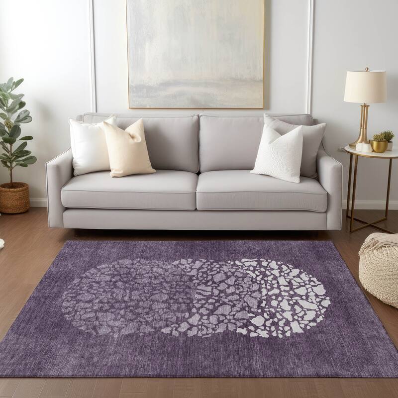 Machine Washable Indoor/ Outdoor Chantille Modern Mosaic Rug - Eggplant - 3' x 5'