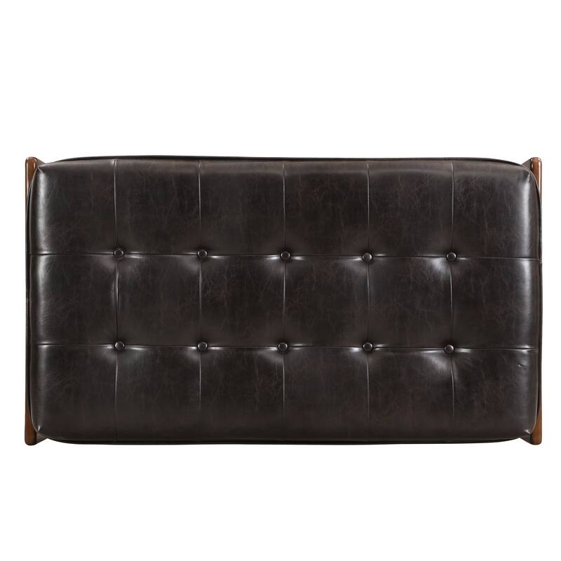 Christopher Knight Home - 48.4" Rectangle Tufted Upholstered Cocktail, Leather Ottoman Coffee Table with Rubber Wood Frame