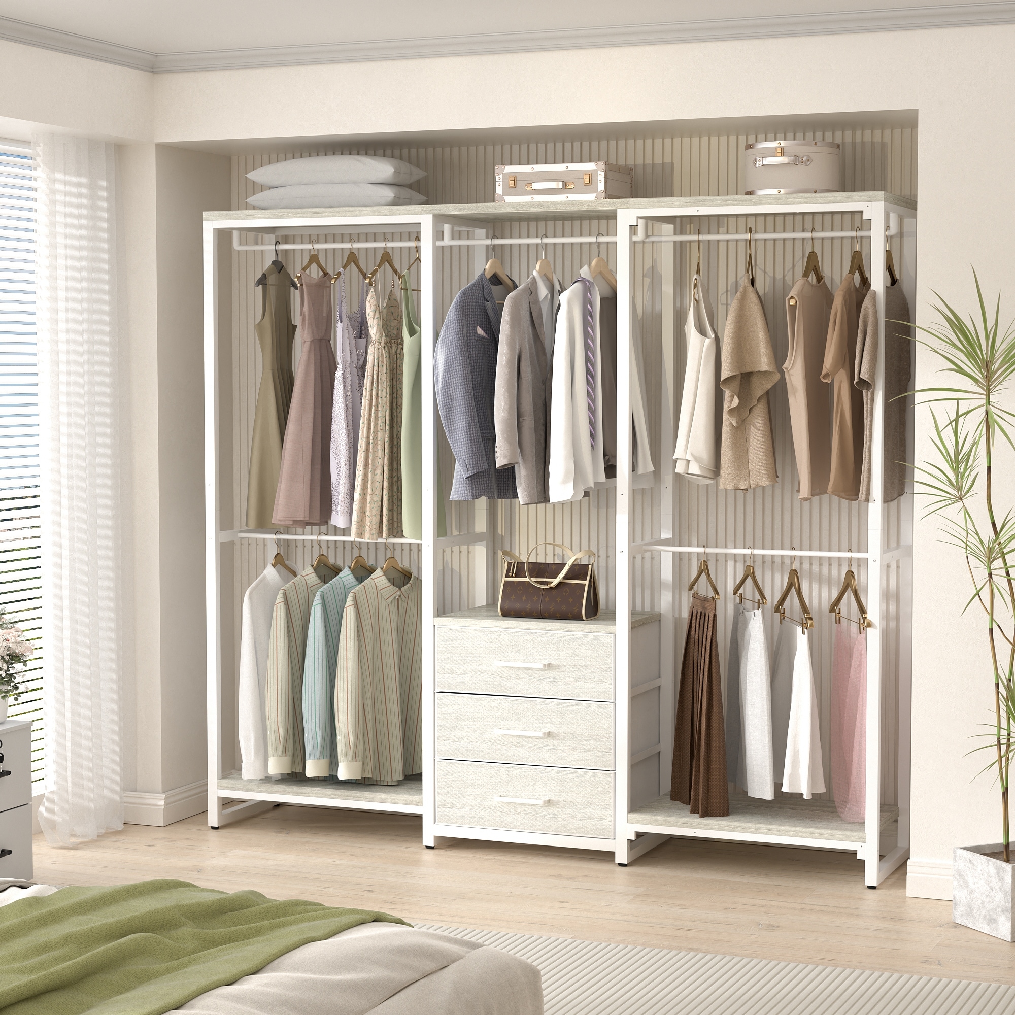 Winado portable closet wardrobe clothes rack storage organizer with shelf gray storage hot sale