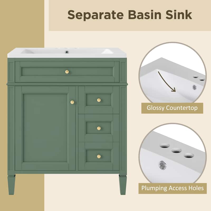 30''Bathroom Vanity With Top Sink, Modern Bathroom Storage Cabinet With 2 Drawers And A Tip-Out Drawer,Single Sink