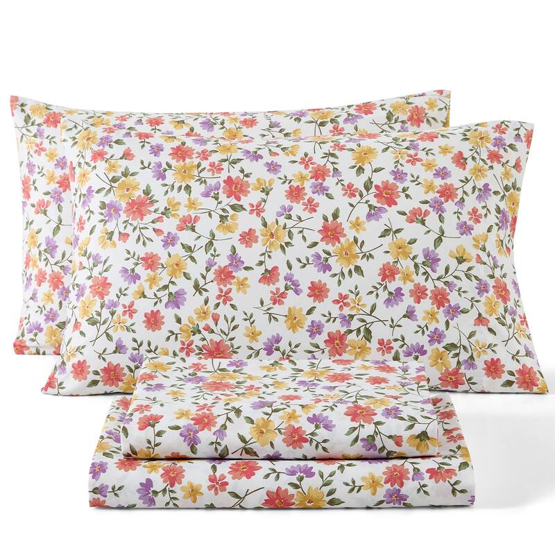 HLC.ME Floral Bed Sheets - Multi-Piece Bed Sheet Set - Wrinkle Resistant & Ultra Soft - Fits Mattresses up to 15 Inches Deep - Queen - Purple & Red