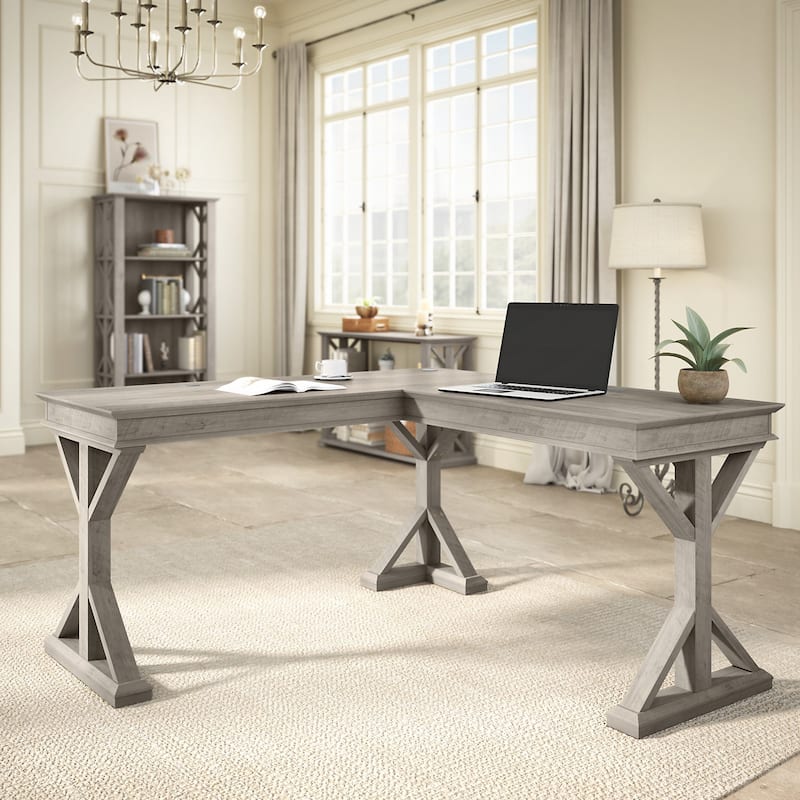 Homestead 60W Farmhouse L Shaped Desk by Bush Furniture - Driftwood Gray