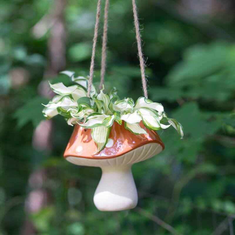 7" Ceramic Mushroom Hanging Planter - Orange