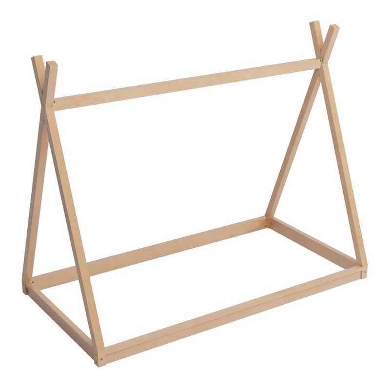Wooden Twin House Bed Frame for Kids, Montessori-Inspired Low Platform Tent Bed with Sturdy Triangle Design