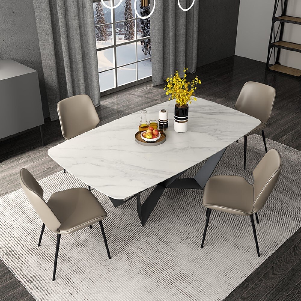 Ayana Modern White Dining Table for 4 with Rectangular Sintered