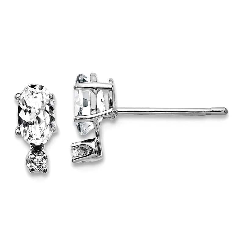 Curata 14k Yellow or White Gold Small Genuine Gemstone and Diamond Stud Earrings - 7x3mm - White Topaz - White
