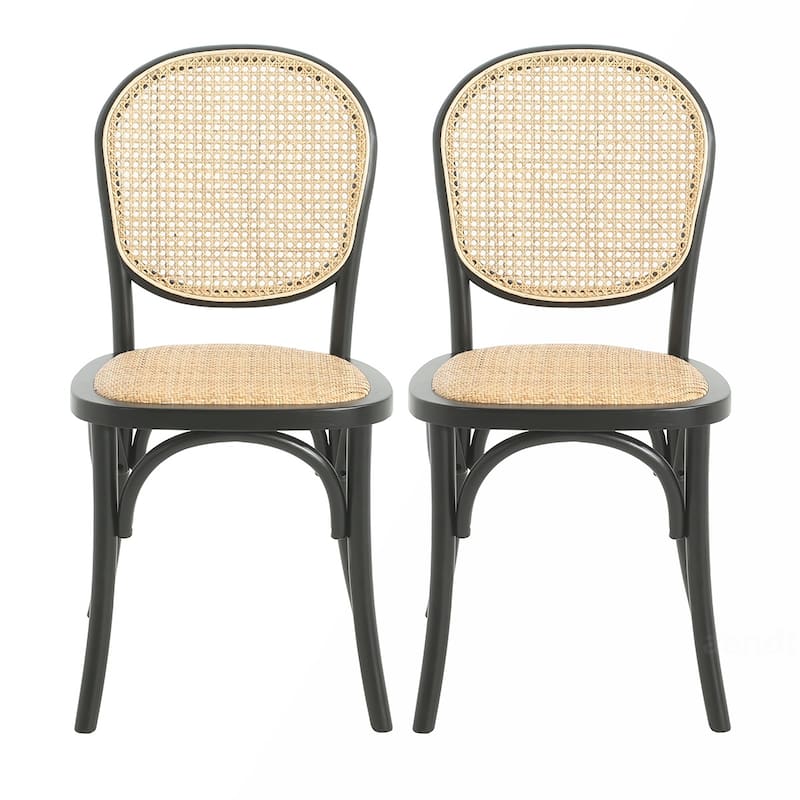 2PCS Wood Rattan Dining Chairs