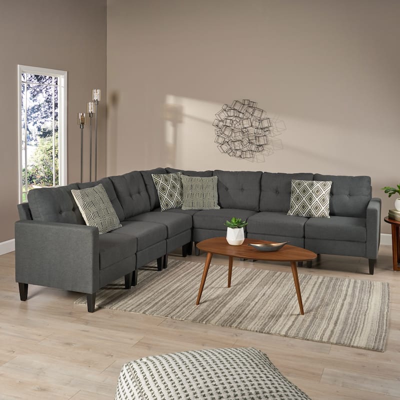 Emmie Mid-century Modern 7-pc. Sectional Sofa Set by Christopher Knight Home