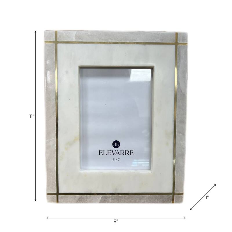 Marble Stone Frame with Inlaid Detail Modern Glam Decorative Accent