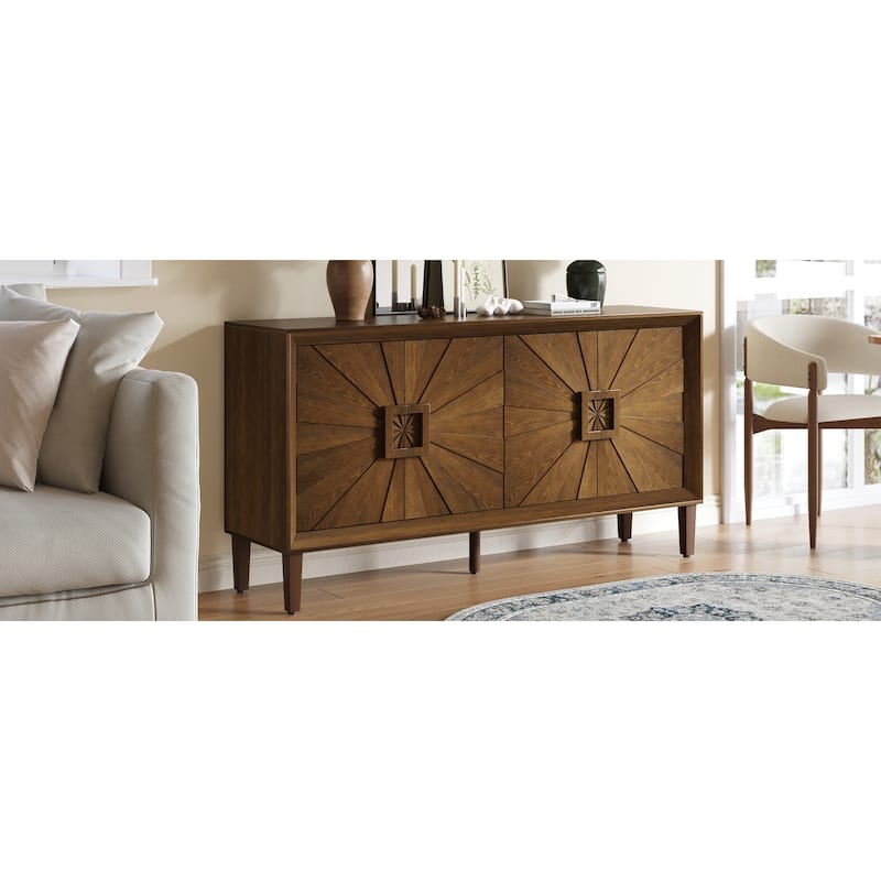 GDFStudio - Sunridge Farmhouse Rustic Wooden Credenza Storage Cabinet with Sunburst Doors