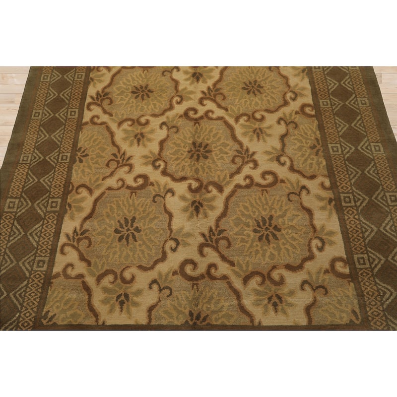 6x9 Tibetano Hand Knotted Wool & Silk Beige Tibetan Transitional Patterned Rug - 6' x 9'