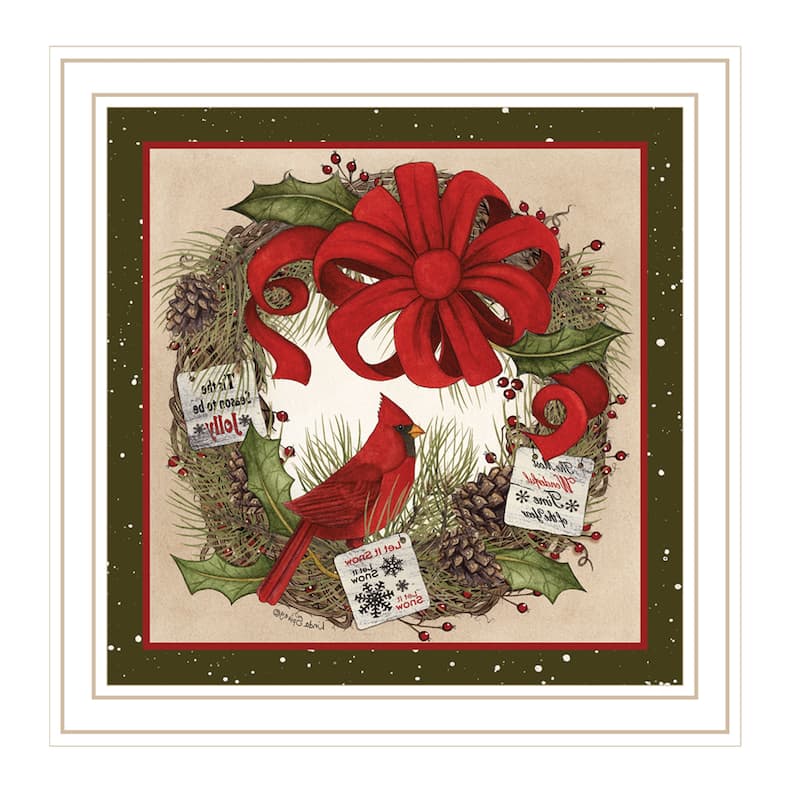 HomeRoots Cardinal Wreath White Framed Wall Art