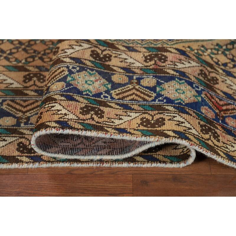 Geometric Bakhtiari Vintage Persian Area Rug Hand-Knotted Wool Carpet - 6'9" x 9'11"