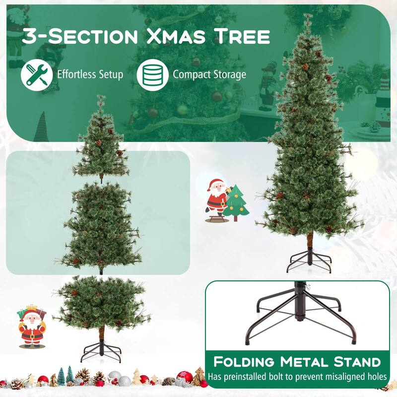 Costway 6/7/8 FT Artificial Christmas Tree with 370/502/702 Branch & - See Details - Green