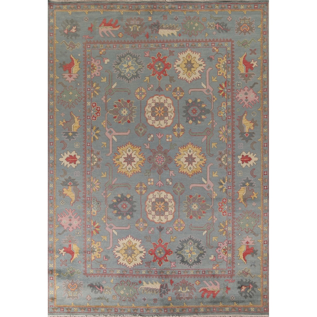 All-Over Floral Oushak Oriental Area Rug Hand-Knotted Wool Carpet - 9'1" x 12'0"