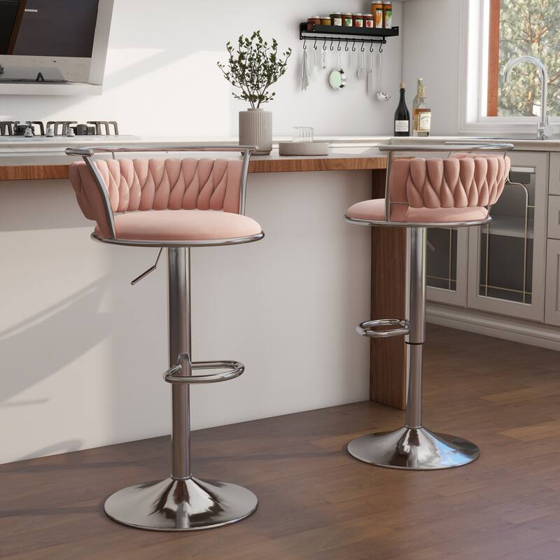 Modern Velvet Adjustable Swivel Bar Stools Set of 2