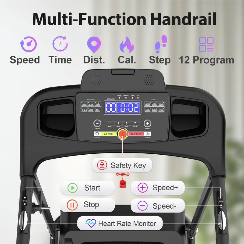2.5HP Incline Folding Treadmill, Portable Electric Treadmill with Bluetooth Music and Holder Heart Rate Sensor for Gym