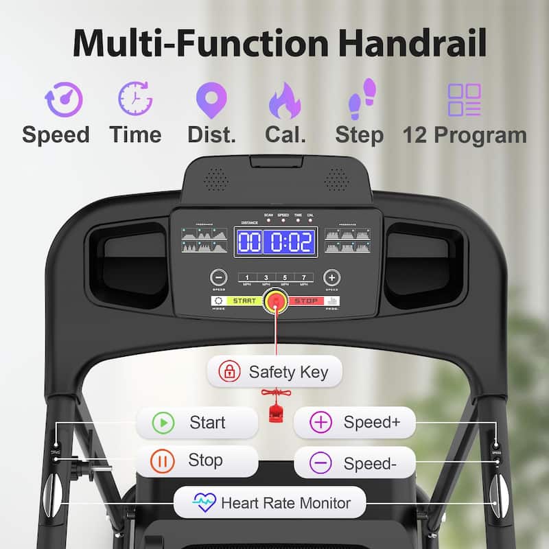 Folding Treadmill w/Incline 2.5HP Home Electric Treadmill w/Bluetooth Music, Cup Holder and Heart Rate Sensor, Walking Treadmill