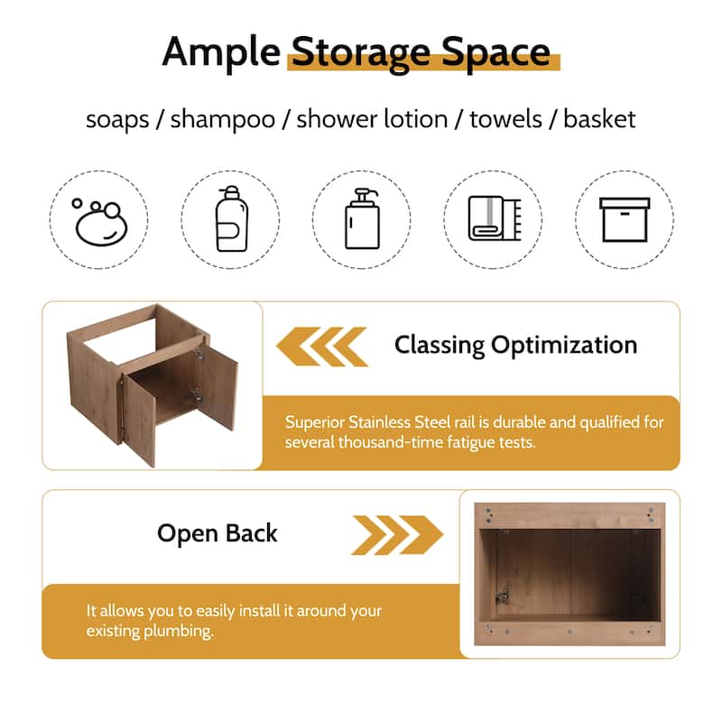 24/30/36/48/60 Inch Floating Bathroom Vanity Cabinet with Soft Close Door (Without Sink)