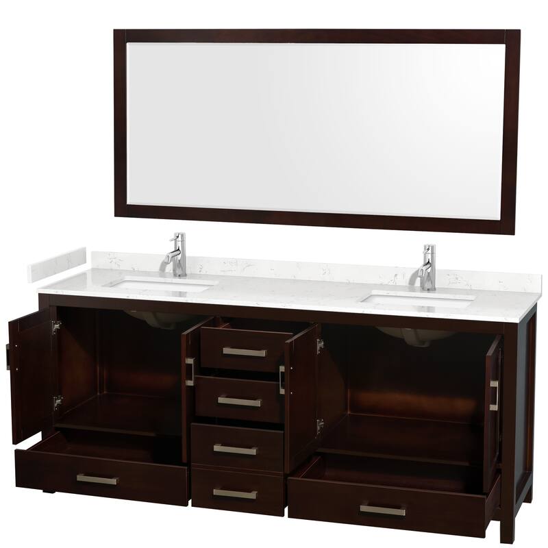 Sheffield Double Bathroom Vanity Set, Cultured Top, 70-Inch Mirror