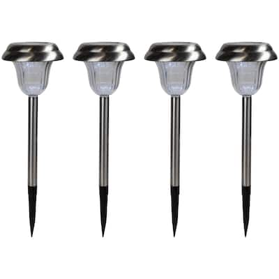 Set of 4 Stainless Steel Solar Powered LED Pathway Markers 15"