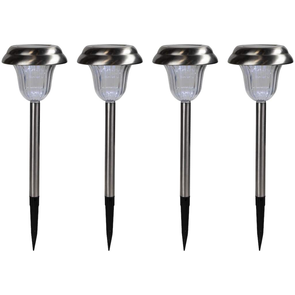 Set of 4 Stainless Steel Solar Powered LED Pathway Markers 15"