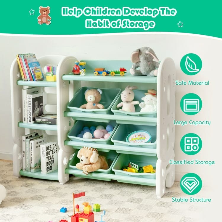Kids Toy Storage Organizer with Bins and Multi-Layer Shelf for Bedroom Playroom - 44" x 14" x 36"(L x W x H)