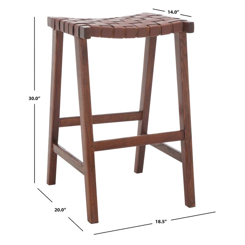 SAFAVIEH Remzija 30-inch Woven Leather Rectangle Bar Stool - 20" W x 19" D x 30" H