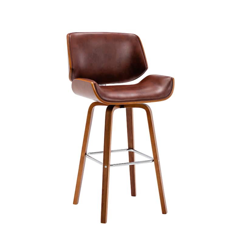 Porthos Home Ori Swivel Counter Stool, PU Leather, Wooden Legs with Footrest
