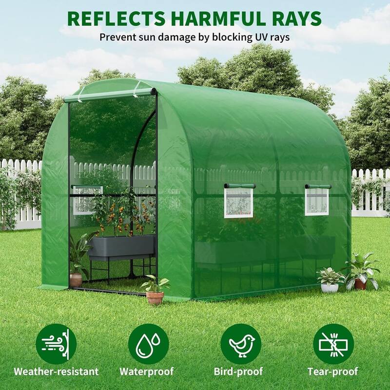 Heavy Duty Walk-in Tunnel Greenhouse Outdoor with Reinforced Frame, Green