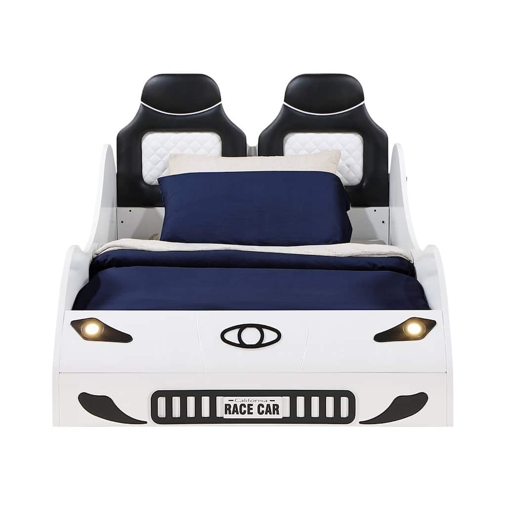 Upholstered Twin-Size Car Bed with LED