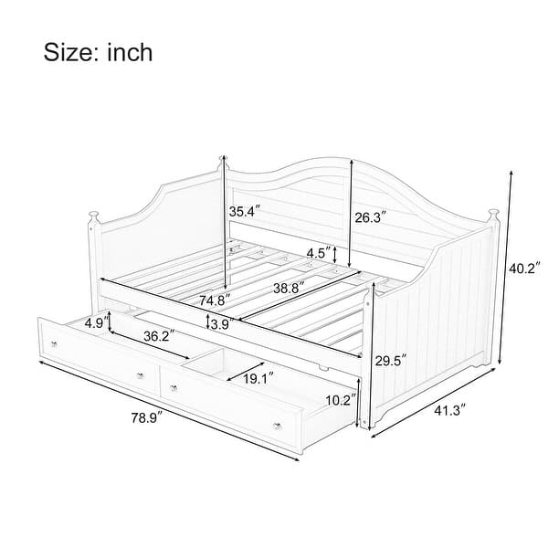 White Wooden Twin Size Sofa Bed Daybed with 2 Storage Drawer