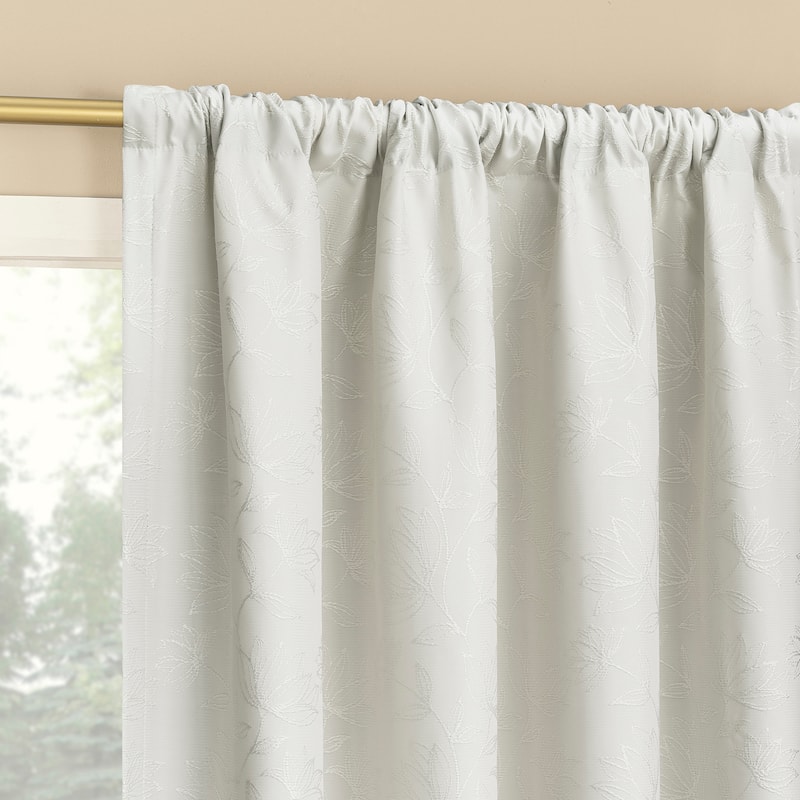 Sun Zero Bronte Floral Jacquard Total Blackout Rod Pocket 1-Piece Curtain Panel, Single Panel - 50" x 84" - Pearl