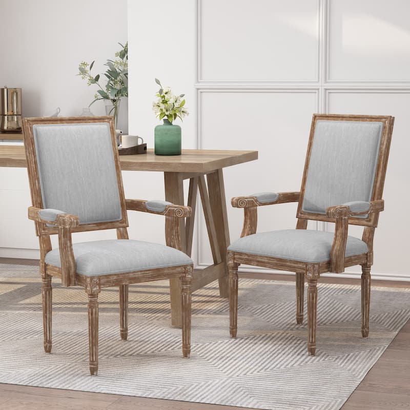 Maria French Country Upholstered Dining Chairs by Christopher Knight Home - 23.75" L x 23.75" W x 39.75" H - Set of 2 - Light Gray +  Natural