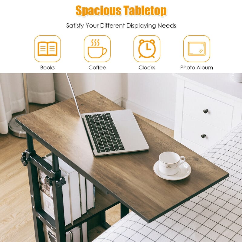 Gymax C-Shape Mobile Snack End Side Sofa Laptop Table W/Rolling Cart - See Details
