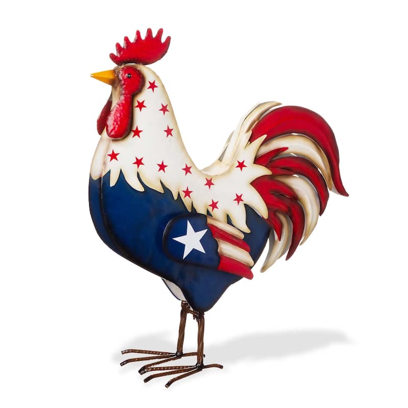 Glitzhome 21"H Metal Patriotic Rooster Porch Decor Statue
